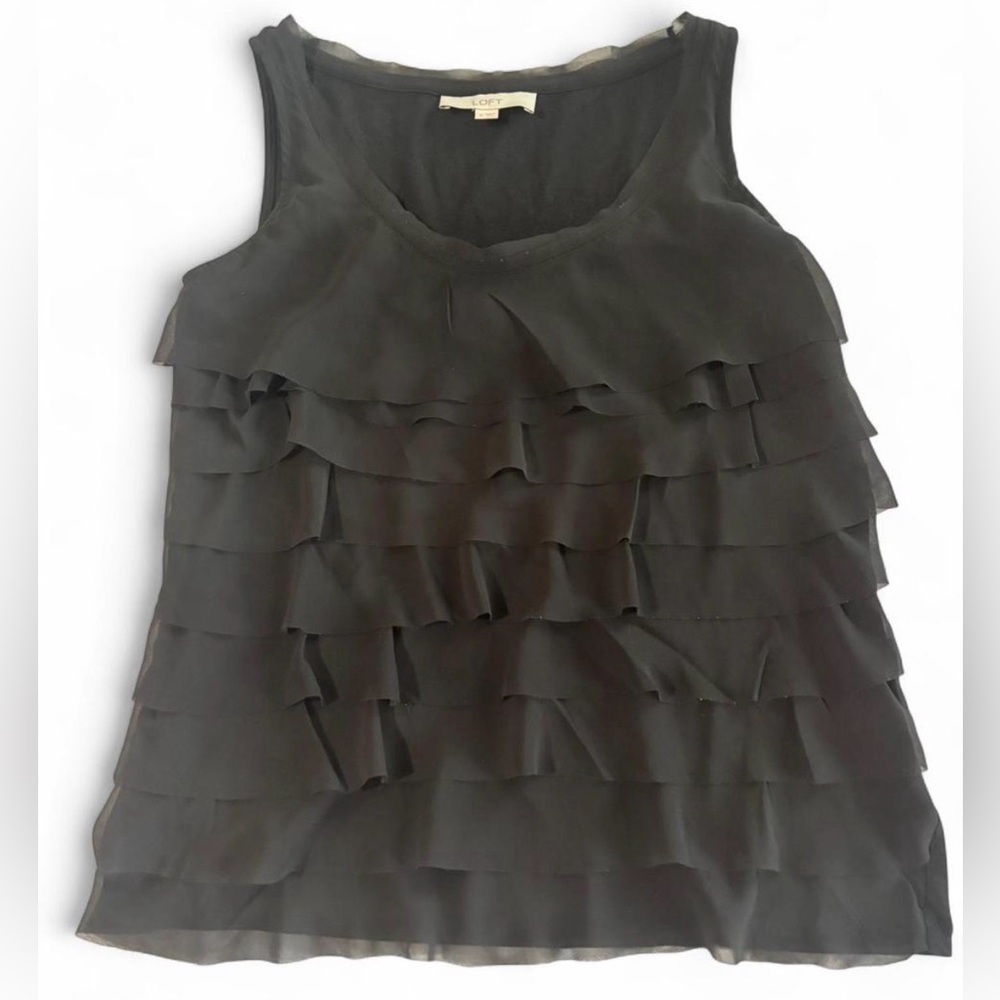 LOFT Black Tiered Ruffle Sleeveless Top M